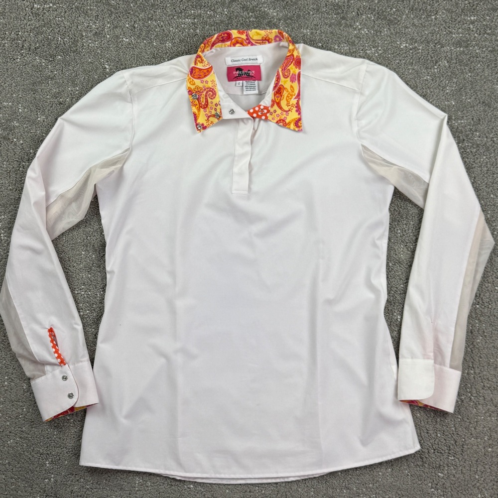 R.J. Classics White Long Sleeve English Show Shirt Orange Paisley Collar L